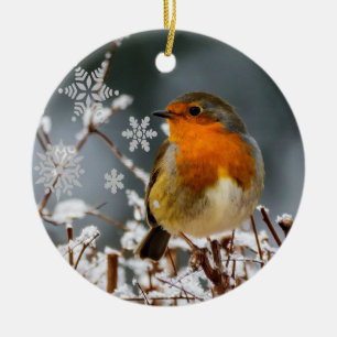 Winter Solstice with Robin Bird Ceramic Ornament