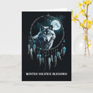 Winter Solstice with Wolf in Dream Catcher Moon Card