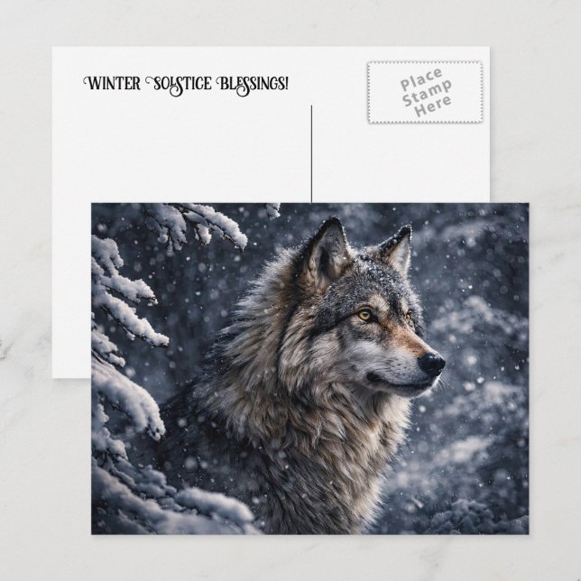Winter Solstice Wolf Holiday  Postcard (Front/Back)
