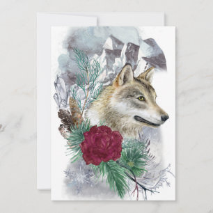 Winter Solstice Wolf & Mountains Pagan Sabbat Holiday Card