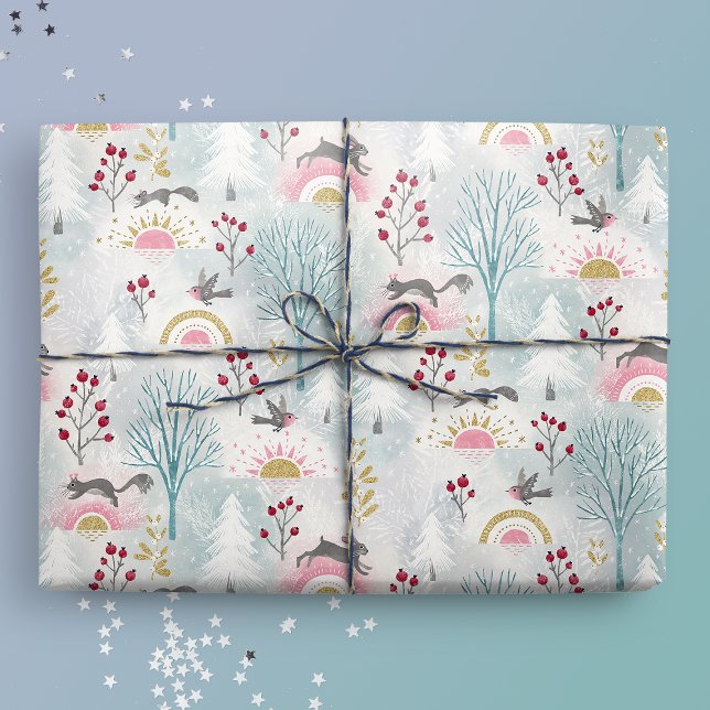 Winter Solstice Woodland Animals Wrapping Paper (Creator Uploaded)