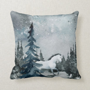 Winter Solstice Woodland Forest White Horse Cushion