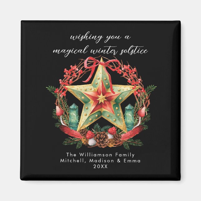 Winter Solstice Wreath Star Holiday Christmas Yule Magnet (Front)