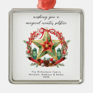 Winter Solstice Wreath Star Holiday Christmas Yule Metal Ornament