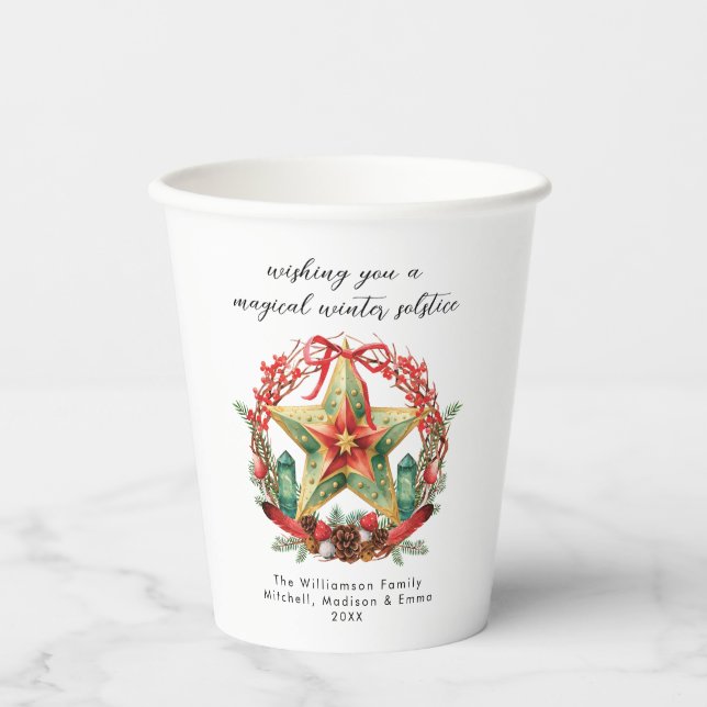 Winter Solstice Wreath Star Holiday Christmas Yule Paper Cups (Front)