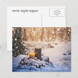 Winter Solstice Yule Candles in Snow Holiday Postcard