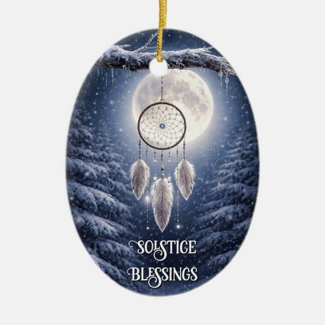 Winter Solstice Yule Inspired Dreamcatcher  Ceramic Ornament (Front)