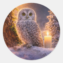 Winter Solstice Yule Owl and Candle Snow