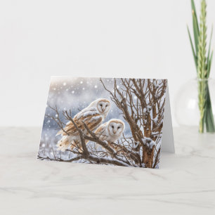 Winter Solstice Yule with Owls in the Snow Card