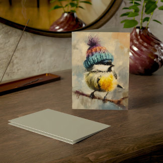 Winter Songbird in Knit Hat/Heather Grey Greeting Card