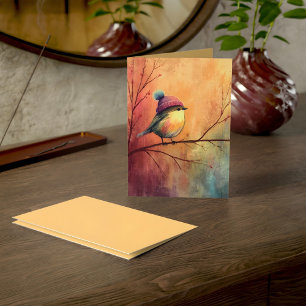 Winter Songbird in Knit Hat   Marzipan Greeting Card