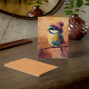 Winter Songbird in Knit Hat Tumbleweed Greeting Card