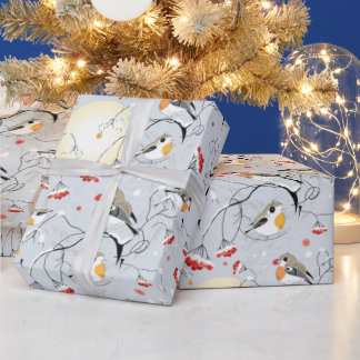 Winter Songbird Red Berry Branches Seamless Patter Wrapping Paper