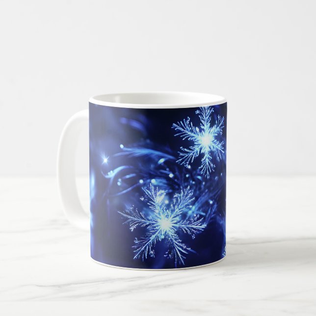 Winter Sparkle Blue Snowflakes Coffee Mug (Front Left)