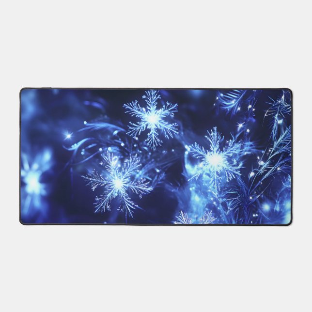 Winter Sparkle Blue Snowflakes Desk Mat (Front)