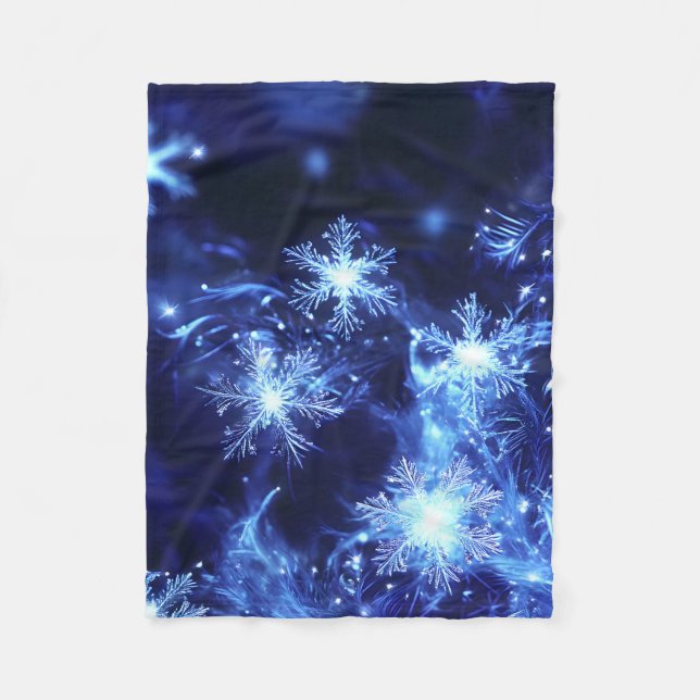 Winter Sparkle Blue Snowflakes Fleece Blanket (Front)