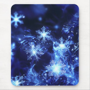 Winter Sparkle Blue Snowflakes Mouse Pad