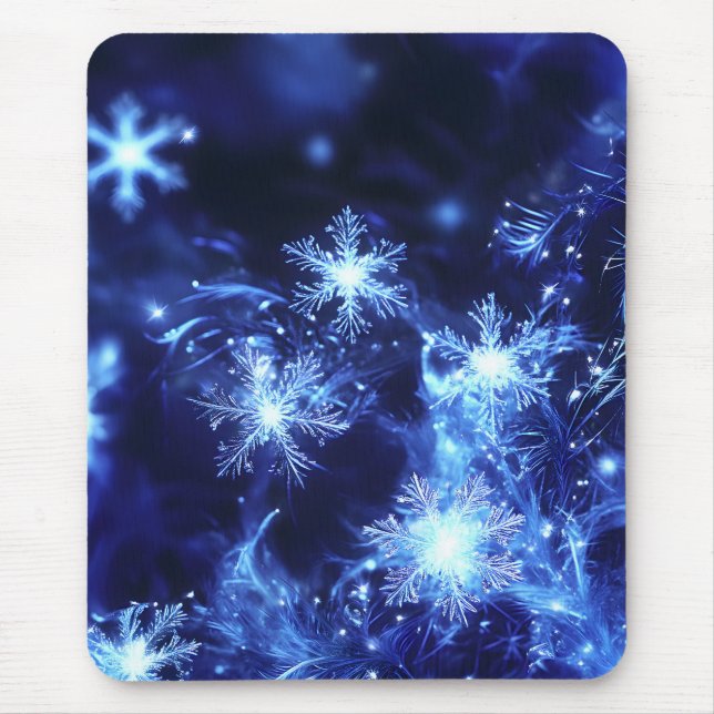 Winter Sparkle Blue Snowflakes Mouse Pad (Front)