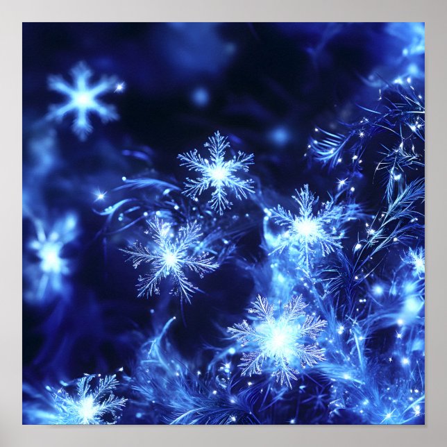 Winter Sparkle Blue Snowflakes Poster (Front)