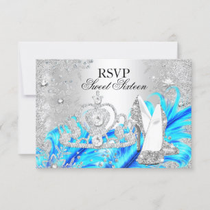Winter Sparkle Snowflake Blue Sweet 16 RSVP Card