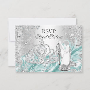 Winter Sparkle Snowflake Blue Sweet 16 RSVP Card
