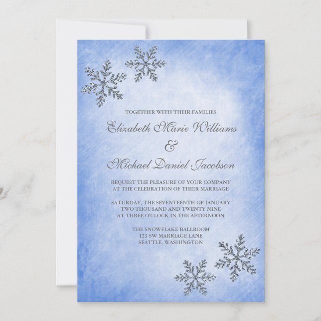 Winter Sparkle Snowflakes Blue Wedding Invitations (Front)