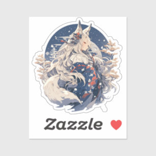 Winter Spirit Kitsune Girl – Snowy Yokai Art