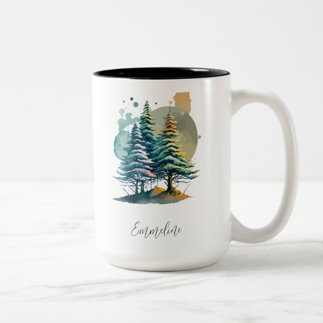 Winter Splendour Pine Personalised Christmas Coffe Two-Tone Coffee Mug (Right)