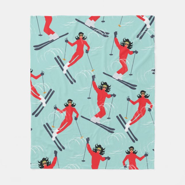 Winter sport seamless pattern. Young beautiful wom Fleece Blanket (Front)