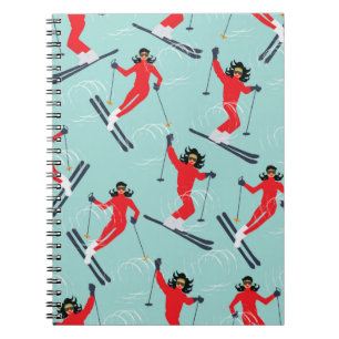 Winter sport seamless pattern. Young beautiful wom Notebook
