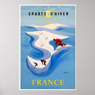 Winter Sports Alps Mountains in France Vintage Ski Poster