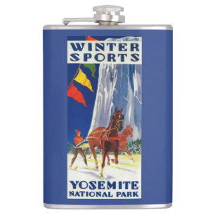 Winter Sports at Yosemite PosterYosemite, CA Hip Flask