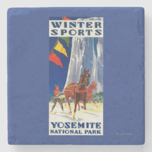 Winter Sports at Yosemite PosterYosemite, CA Stone Coaster
