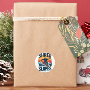 Winter Sports Design - "Shred the Slopes" Snowboar Classic Round Sticker