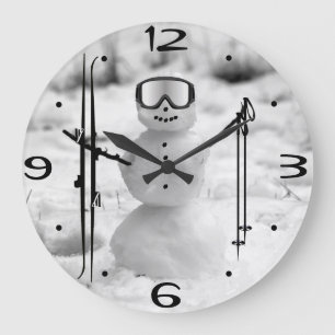 Winter Sports Downhill Ski Lodge Let It Snowman Large Clock