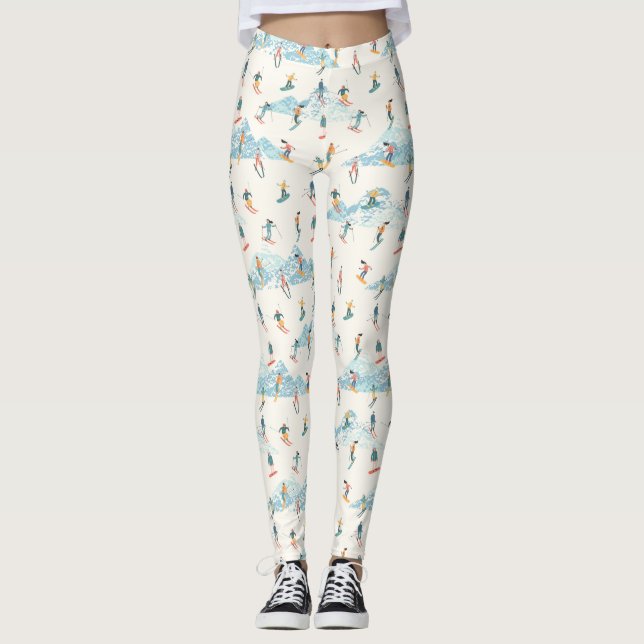 Winter Sports Downhill Skiing Snow Mountain  Leggings (Front)