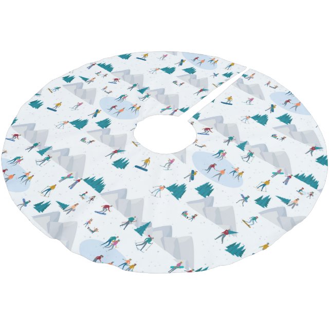 Winter Sports Holiday Fun Pattern Brushed Polyester Tree Skirt (Angled)
