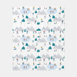 Winter Sports Holiday Fun Pattern Fleece Blanket
