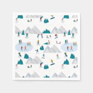 Winter Sports Holiday Fun Pattern Napkin