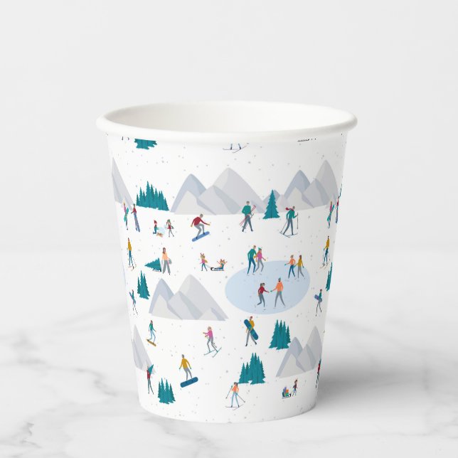 Winter Sports Holiday Fun Pattern Paper Cups (Front)