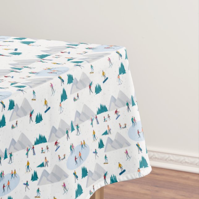 Winter Sports Holiday Fun Pattern Tablecloth (In Situ)