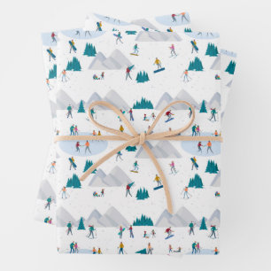 Winter Sports Holiday Fun Pattern Wrapping Paper Sheet