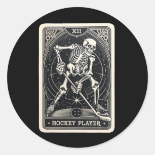 Winter Sports Ice Hockey Skeleton Tarot Card Tee  Classic Round Sticker