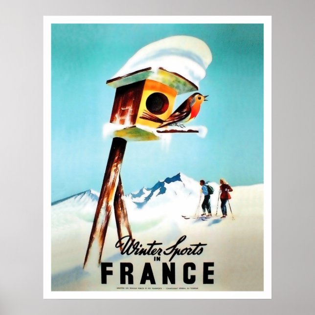 Winter sports in France, little bird in her home Poster (Front)