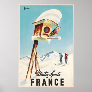 Winter Sports in France Vintage Ski Poster