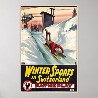 Winter Sports in Switzerland Vintage Ski Poster