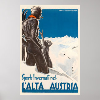 Winter Sports in Upper Austria Vintage Ski Poster