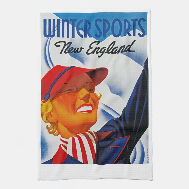 Winter Sports New England Tea Towel (Vertical)
