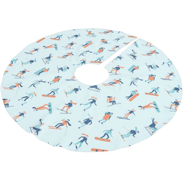 Winter Sports Pattern Brushed Polyester Tree Skirt (Angled)