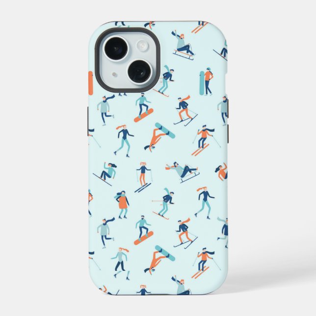 Winter Sports Pattern iPhone 15 Case (Back)